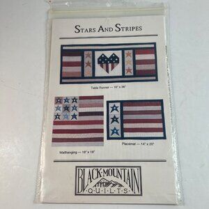 Stars & Stripes Table Runner Placemat Wallhanging Applique Black Mountain Quilts